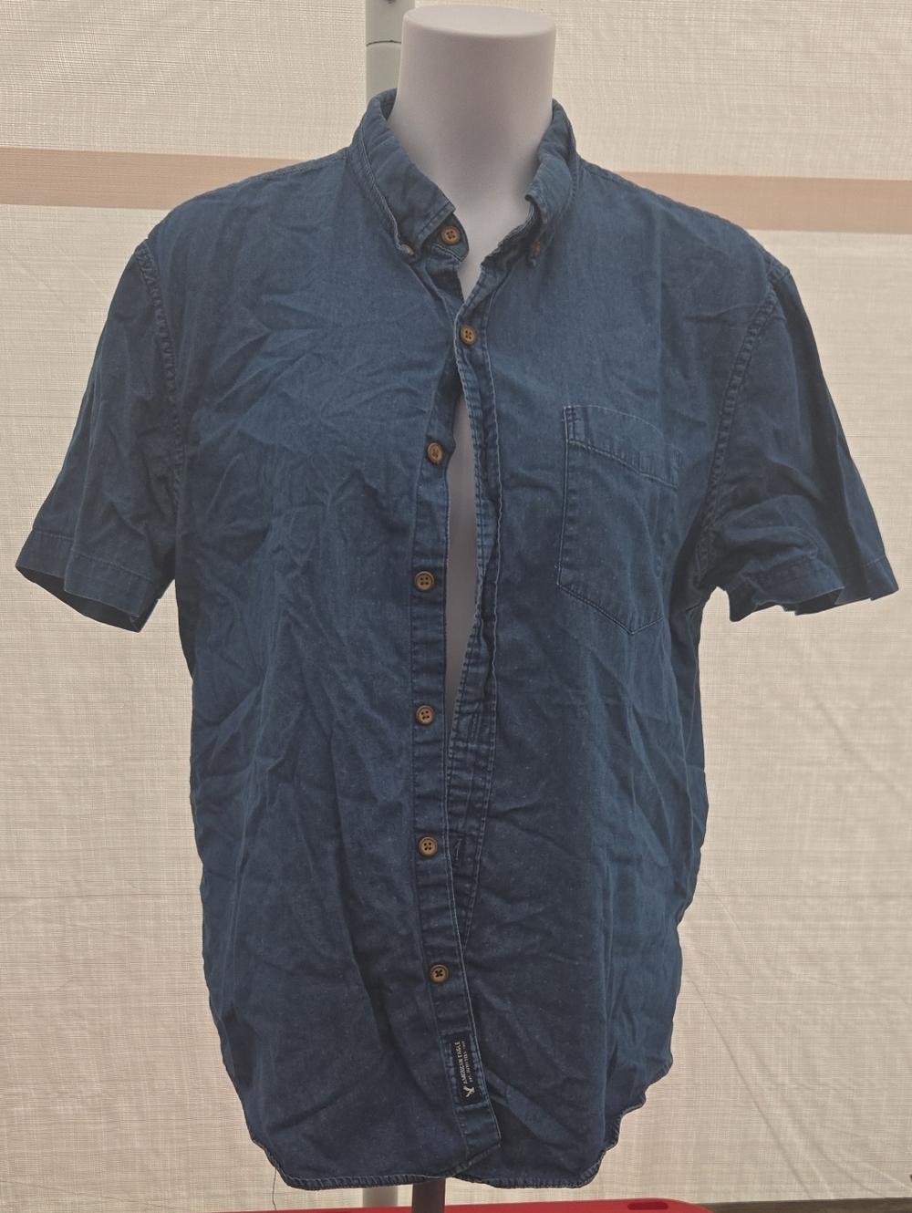 Indigo AE Men's Short-Sleeve Button-Down Denim Shirt - Blue